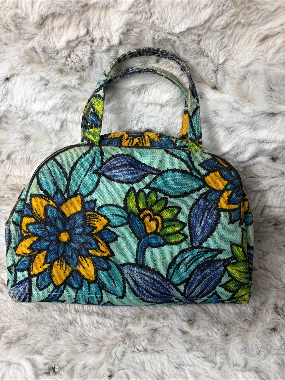 Floral Canvas Top-Handle Tote/Makeuo Bag. Vintage